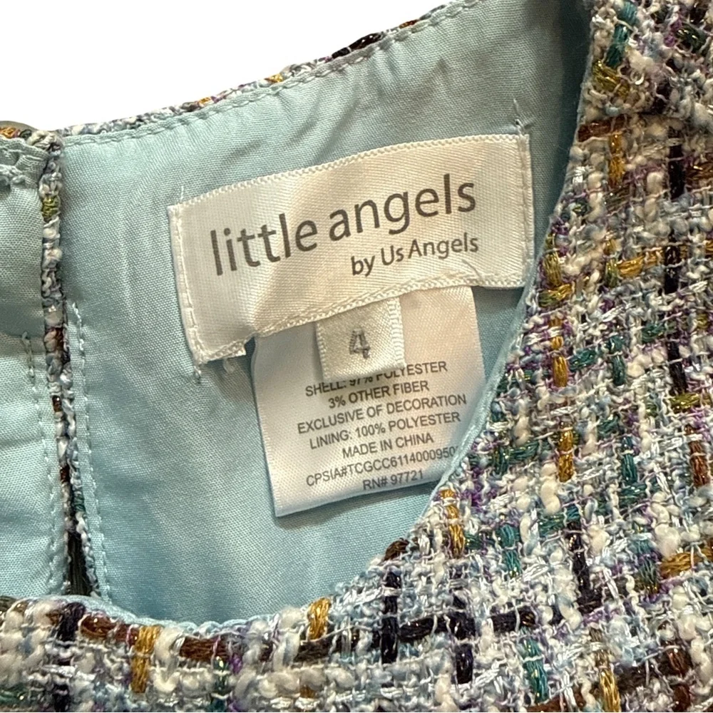 Little Angels Blue Bouclé Tweed Party Dress Girls Size 4‎
